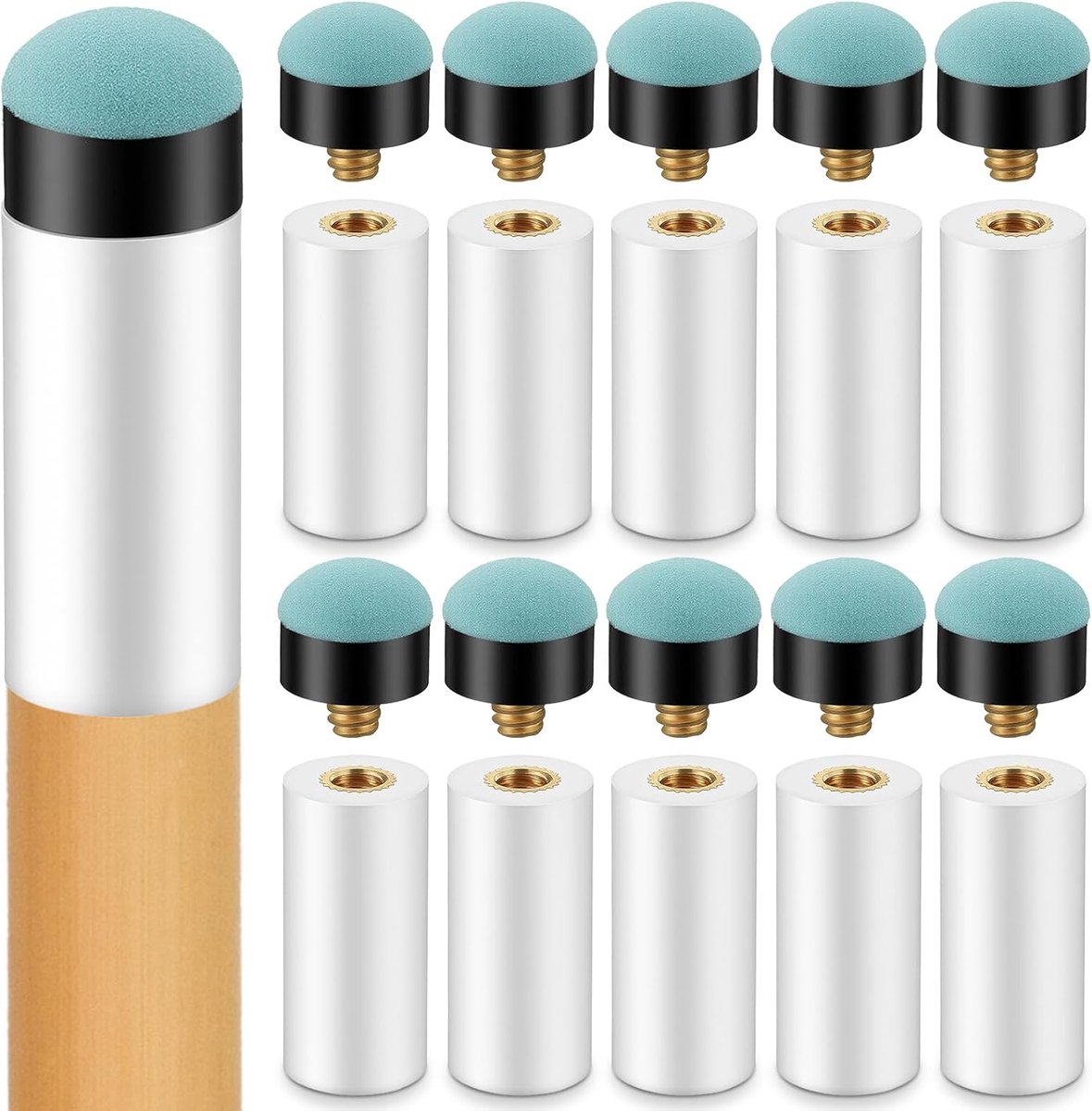 10 stuks biljartkeu-punten, vervangende schroeftips, 12 mm en 13 mm biljartkeu-punten, biljartkeu-accessoires met pool keu-klem voor snooker en pool biljartstokken