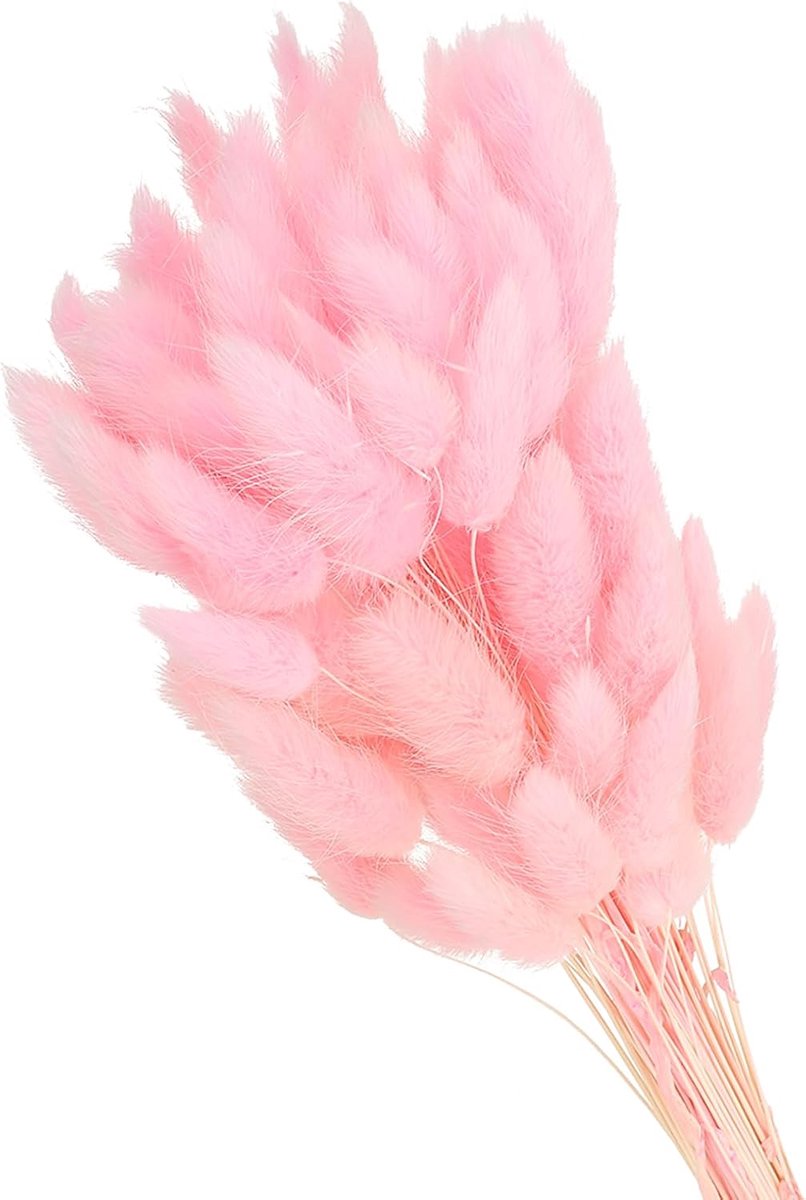 Gedroogde bloemen 40 cm, 150 stuks natuurlijke konijnenstaart, wollig, gedroogd, voor boho-decoraties voor thuis, vazen, bruiloften, roze