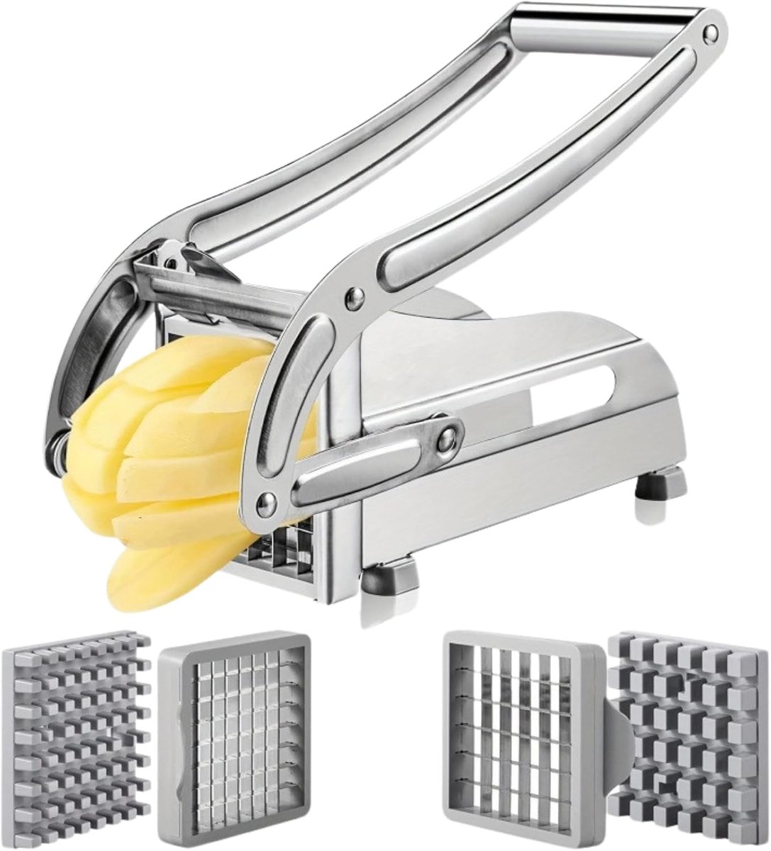 Aardappel- en Groentesnijder Roestvrij Staal Handmatig Professioneel | Frietsnijder, 2 Lemmeten 7mm en 10mm, Groentesnijder, Antislipvoet