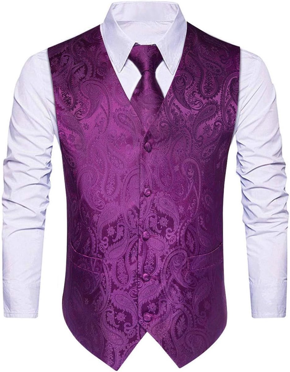 Herenvest Paisley Bloemen Jacquard Stropdas Pocket Vierkante Zakdoek Vest Pak Set
