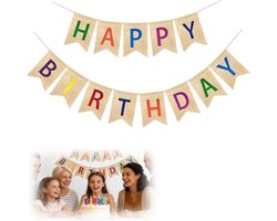 Feliz Cumpleaños Banderines de Lona, Decoración Vintage con Banderines de Yute, Decoración DIY para Fiestas Infantiles y Baby Shower, Diseño Colorido Unisex para Niños y Niñas