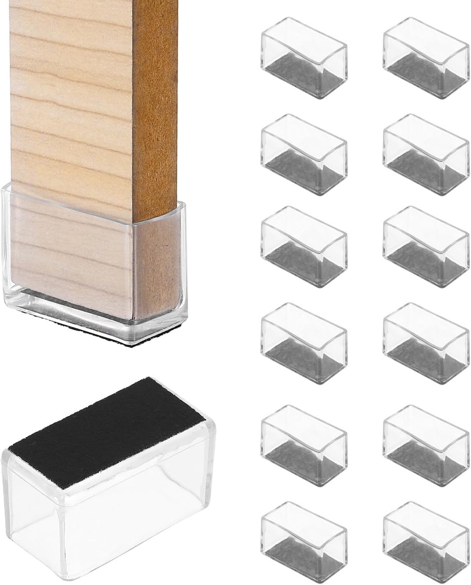 14 stuks rechthoekige stoelpootbeschermers, 1,9 x 1 inch PVC en vilt meubels stoel been cover caps voor hardhouten vloeren elastische krassen verminderen lawaai covers meubelpads, helder zwart