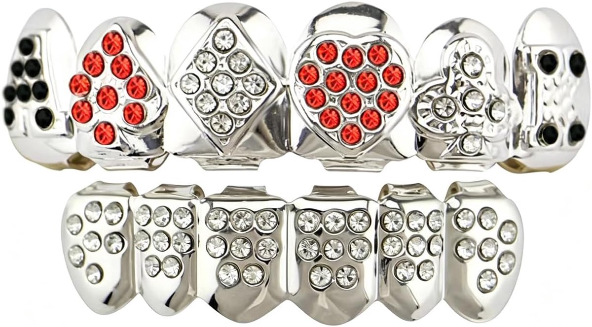 2 Stuks Hip Hop Tanden, Tandset in Hip Hop Stijl, Tanden Grill Caps, met 2 Gietstangen van Voedselkwaliteit, Geschikt Voor Muziekfestival, Rapper, Halloween Decoraties (Zilver)