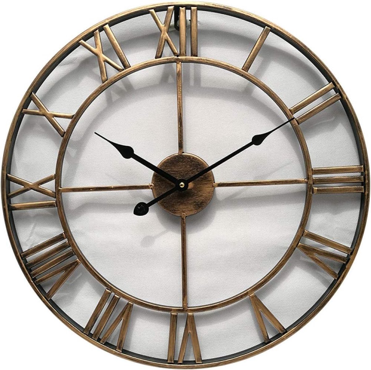 Stille wandklok, niet-tikkende kwarts klokken, batterij geopereerd, decoratieve thuiskantoor school kunst muur klok ronde holle ijzer kunst stijl woonkamer mute muur klok metalen muur klok