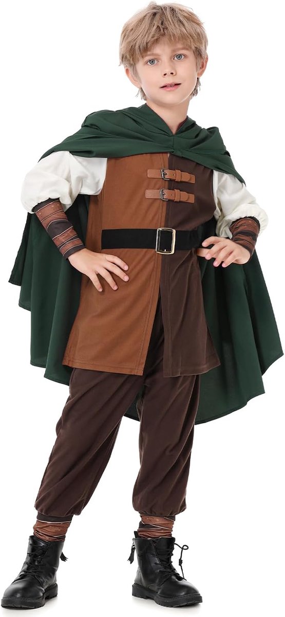 Kostuums voor kinderen, jongens, vikingkostuum, carnavalskostuums kinderen, jongens, kinderkostuum, Halloween, carnaval, middeleeuws kostuum, kinderaccessoireset, 4 stuks