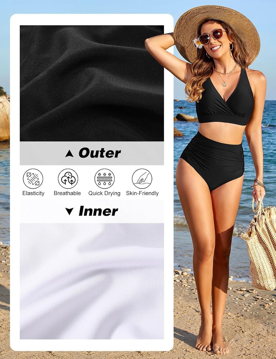 Tweedelige bikiniset voor dames, zwemkostuum, badpakken, push-up, Criss Cross Bikinitops, hoge taille, bikinibroekje, buikcontrole, badpakken, badmode