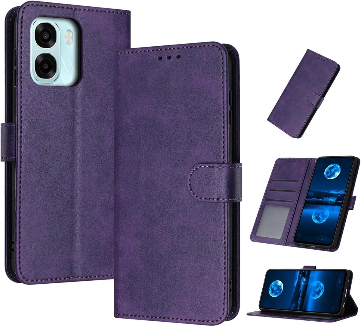Hoes voor Oppo A6x 5G 4G / A6 5G 4G / A6k | PU-Leren Portemonneehoes, Standaardfunctie, 3 Kaartsleuven, Magnetische Sluiting, Schokbestendige Case, Purple