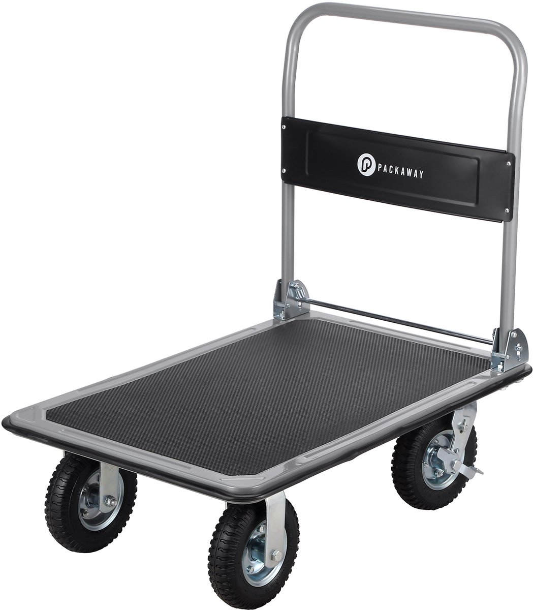 Packaway Professionele Opvouwbare Transportwagen 350 kg – Transportkar met Rubberen Luchtbanden – Rem – Antislip Laadplateau