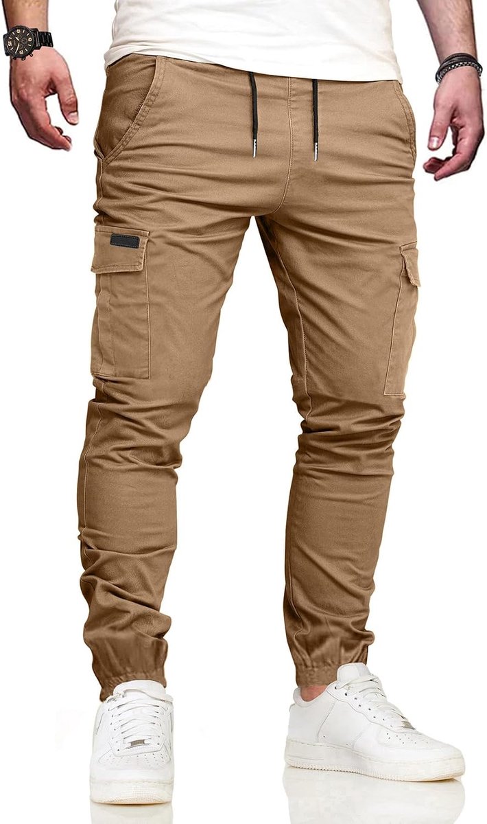 Heren Werkbroek met 6 zakken Cargobroek Katoen Lange chino broek voor dagelijks gebruik Vrije tijd Outdoor Tailleband en beenboorden