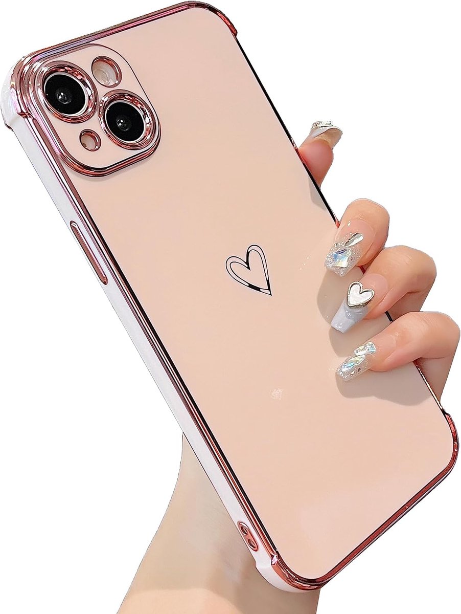 Compatibel met iPhone 13 hoesje voor meisjes vrouwen, flexibel siliconen telefoonhoesje met schattig hartpatroon gegalvaniseerd ontwerp schokbestendige beschermende bumper cover voor iPhone