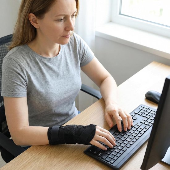 Polsbandage met metalen spalk, carpale tunnelstabilisator, verstelbaar, ademend, voor fitness, sport, sportschool, lichte en flexibele polssteun voor dames en heren (zwart) — afbeelding 4