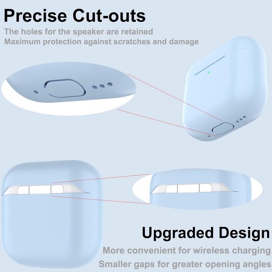Hoes voor Airpods 4, dun beschermend Silicone Case voor AirPods 4th 2024 (USB-C) Skin Front LED zichtbaar siliconen hoesje, Lichtblauw — afbeelding 2