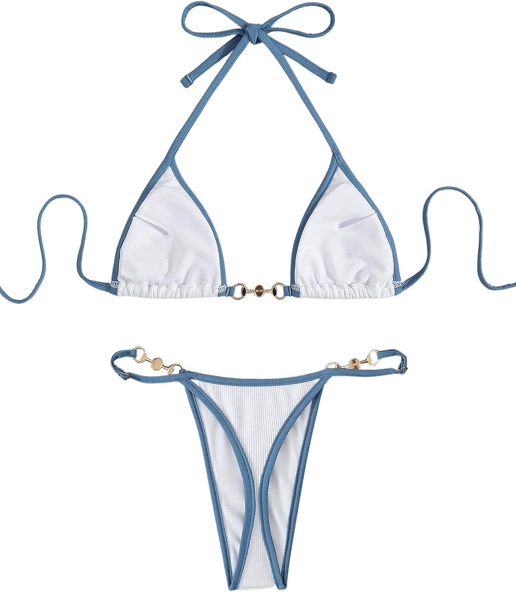 Bikini voor dames, neckholder-set, triangel bikini, sexy zwempak, tweedelig, met ringetjes, zwemkleding