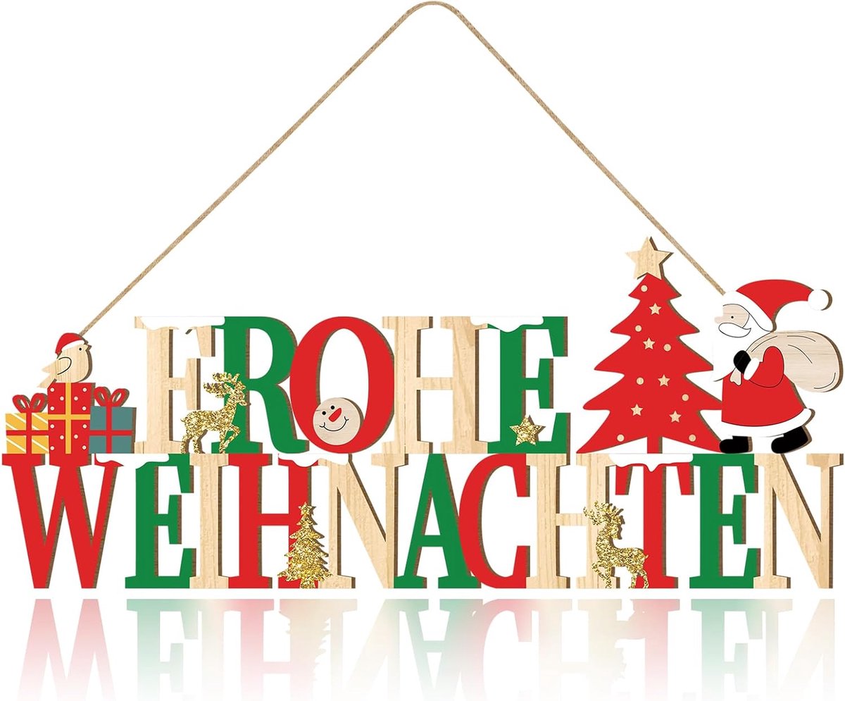 Hangdecoratie voor Kerstmis, deurdecoratie met vrolijk kerstletters, kerstdecoratie, deurbordje van hout voor deur, raam of muur versieren