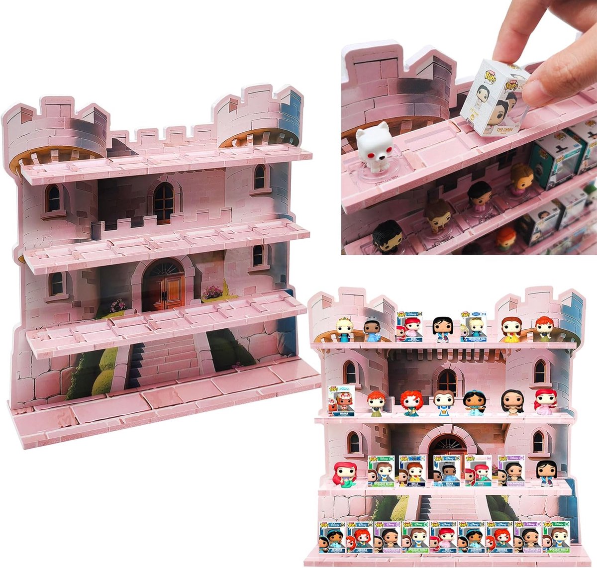 Compatibel met Funko Bitty, organiserende rekken voor Bitty Pops, Bitty Stand, Bitty zwevende plank aan de muur te monteren, kasteel voor Princess Bitty
