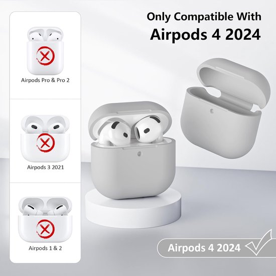 Hoes compatibel met AirPods 4 2024, zichtbare led aan de voorkant, schokbestendige zachte siliconen beschermhoes voor AirPods 4e generatie, met reinigingsset, grijs — afbeelding 5