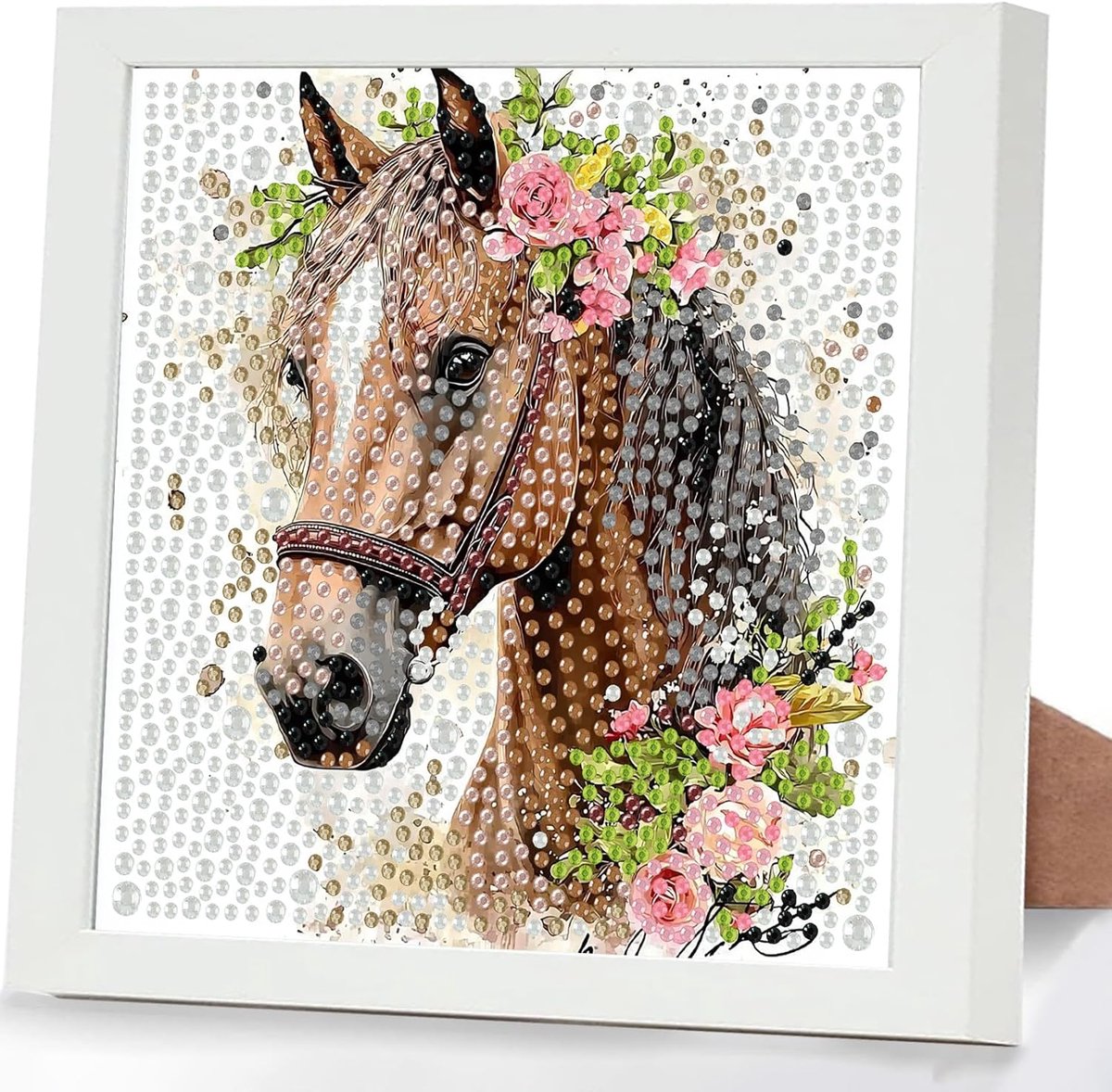 Dieren Diamanten Kunstkits voor Kinderen met Frame, Paard 5D Diamant Schilderij Kit voor Kinderen Volwassenen, Kristal Kleine Diamanten Edelsteen Art Crafts Kits Geschenken voor Meisjes Jongens