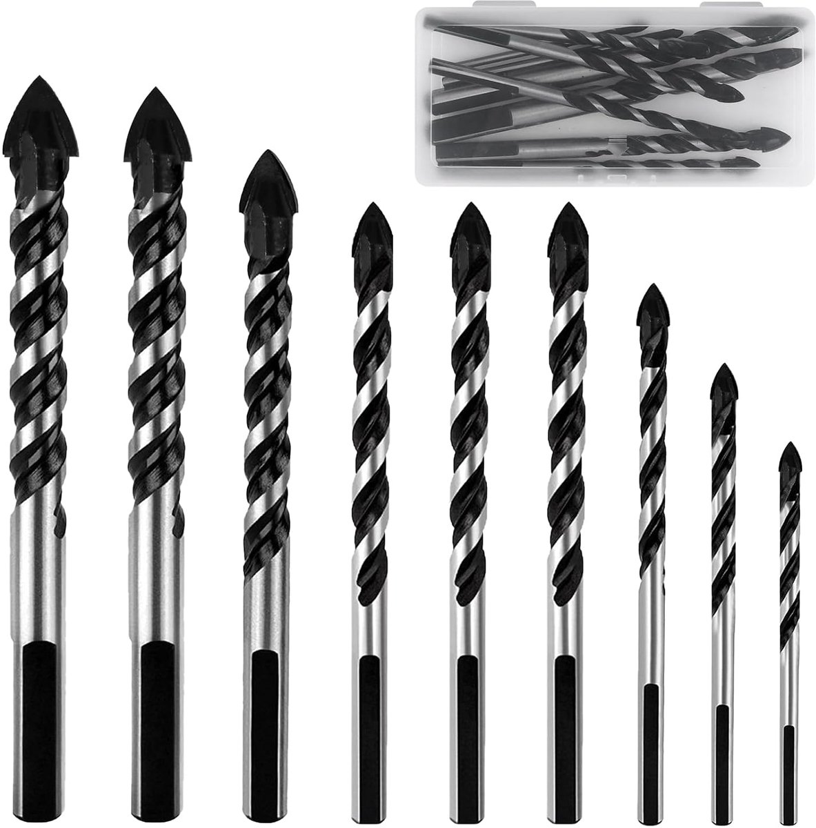 9 stuks glasborenset, professionele tegelboor, keramische boor (3/4/5/6/8/10/12 mm), voor glas, tegels, keramiek, porselein, hout, spiegel en metselwerk, incl. zeskantschacht en hardmetalen boor