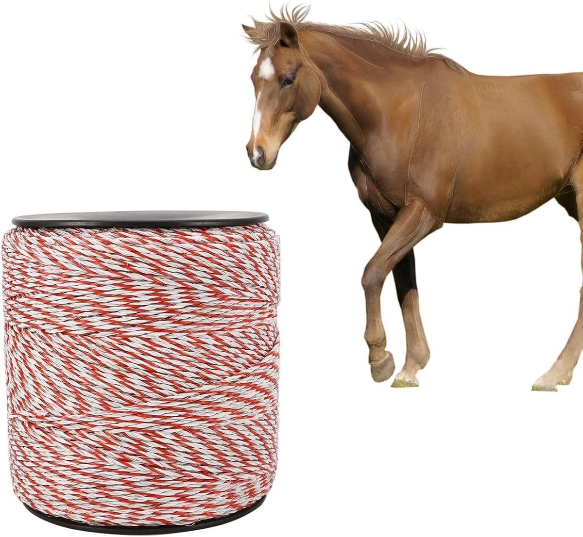 Herderstouw, 500 m x 3 mm, band met 9 geleiders van roestvrij staal, touw voor elektrisch hek, elektrisch hek voor paarden, schapen, rood en wit, accessoires voor elektrische omheining