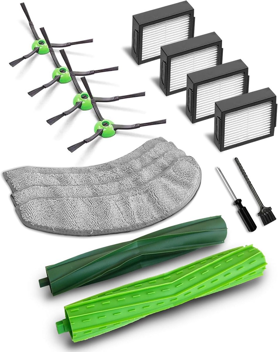 16 accessoires voor robotstofzuigers iRobot Roomba Combo j7+/j9+ Plus - 2 borstels, 4 zijborstels, 4 HEPA-filters, 4 reinigingsdoekjes