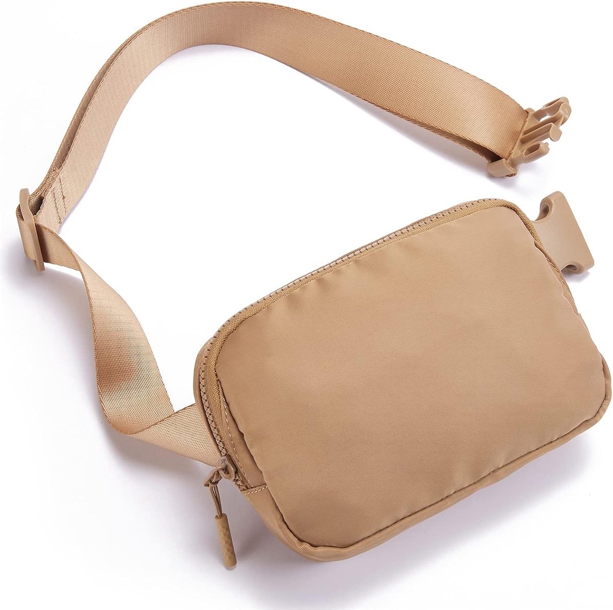 Heuptas, uniseks, borsttas, schoudertas, crossbody tas met verstelbare band, sportmode, lichtbruin, Small
