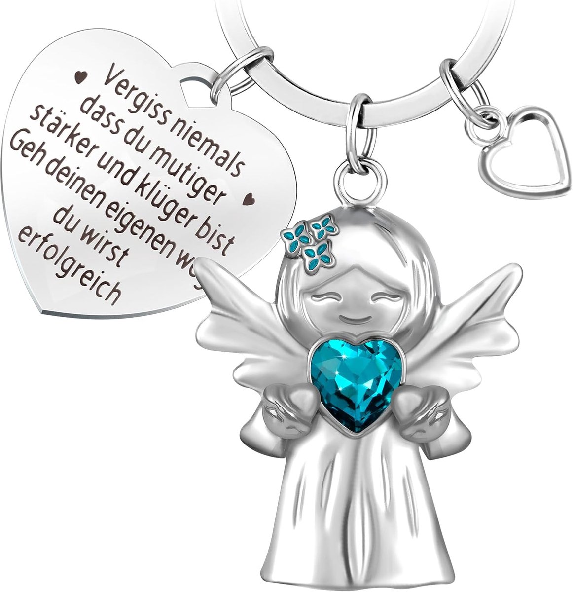 Geluksbrenger sleutelhanger mat met edelstenen en lila bloemen, motivatiecadeau, moedermaker, kleine cadeaus voor vriendin, moeder, zussen, collega's, enz. (blauw), blauw, kompakt
