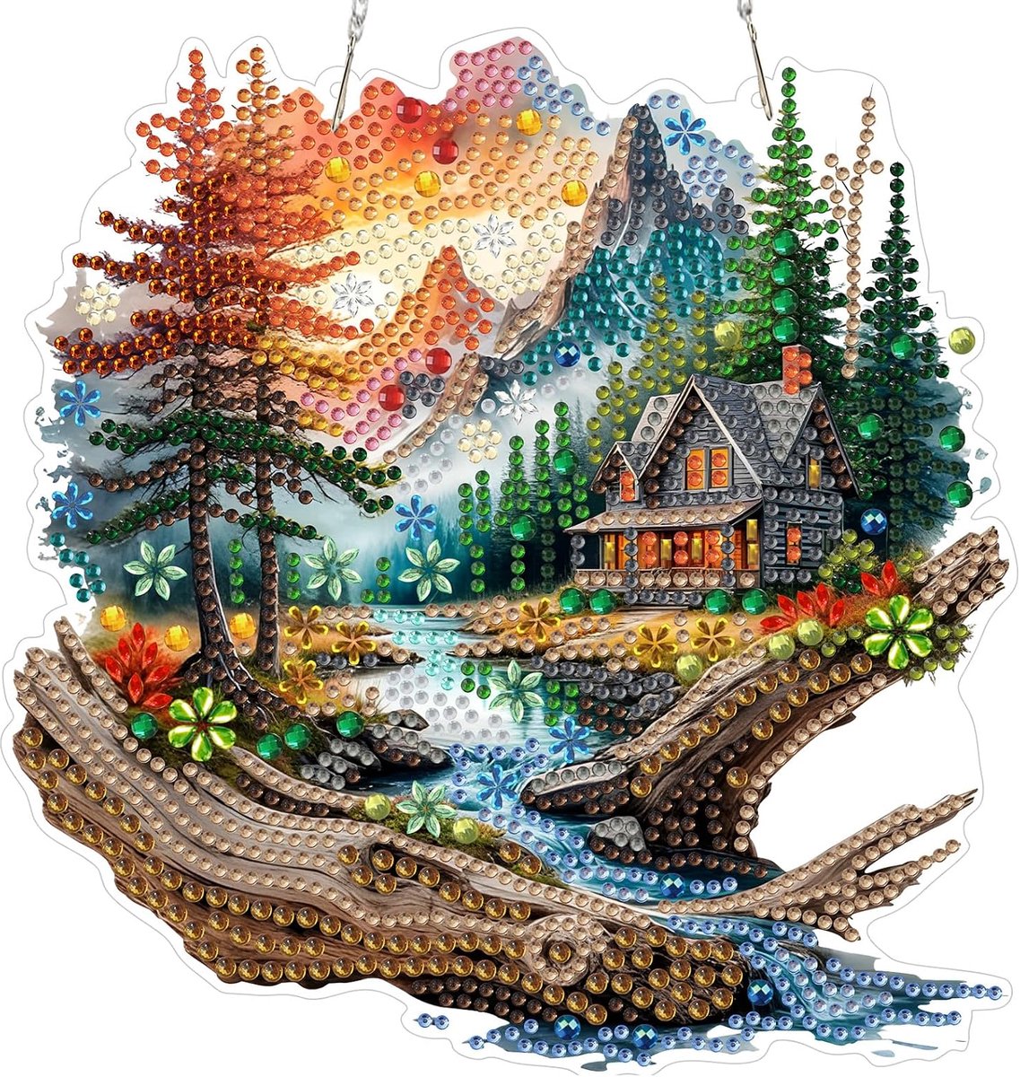 Hanging Diamond Art Kits Adults Mountain View, Special Shaped Crystal Rhinestone Suncatcher, 5D Diamond Painting Kits for Adults Kids, DIY Gem Crystal Art Window Hanging Ornament