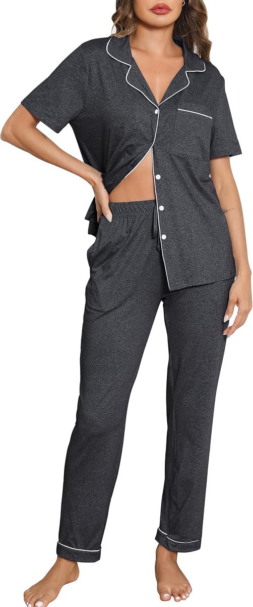 Dames Zomer Pyjama Set - Knoop Trekkoord Bloemenprint Zachte Korte Print Met Zak