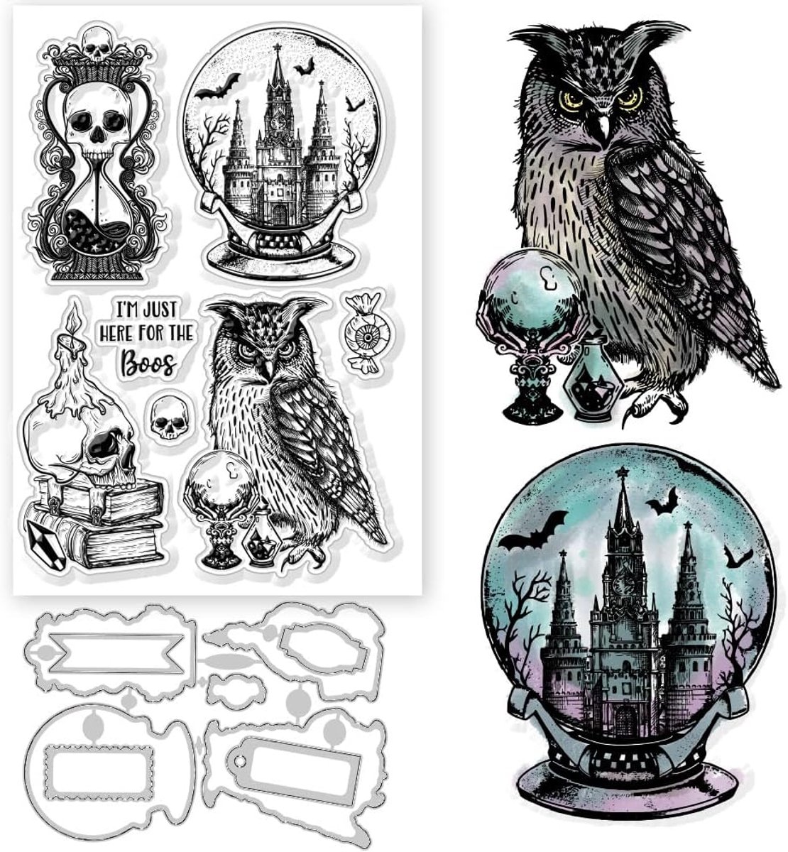 Halloween Magic Crystal Ball Uil Kaarsen Snijden Dies met Magic Crystal Ball Uil Kaarsen Clear Stempels voor DIY Scrapbooking Fotoalbum Embossing Papier Kaart