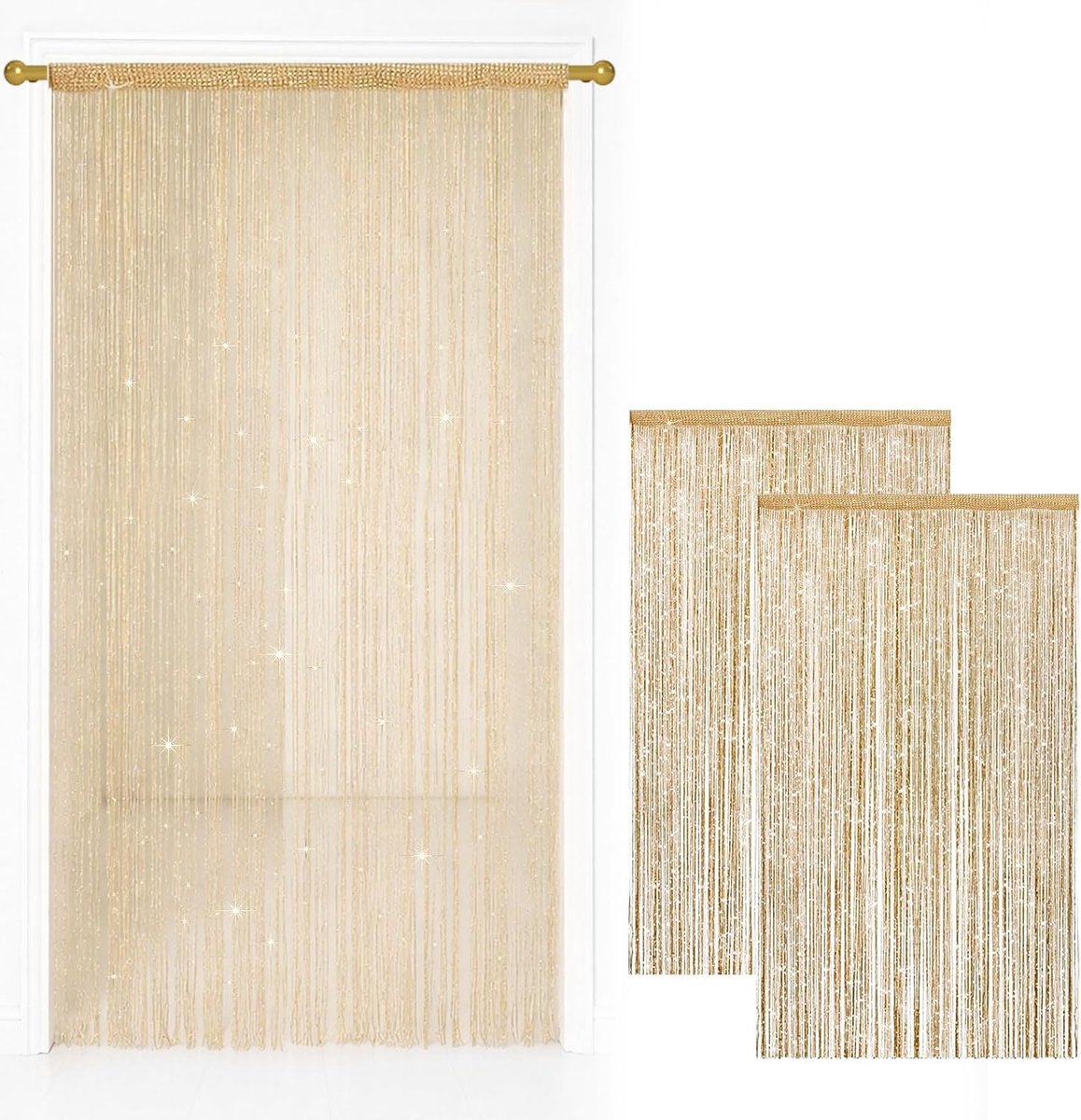 2 stuks draadgordijn deurgordijn, 100 x 200 cm glitter deurgordijn | Glitter Deurgordijn raamdecoratie scheidingswand decoratie parelgordijn geschikt voor bruiloften, cafés, restaurants, deuren