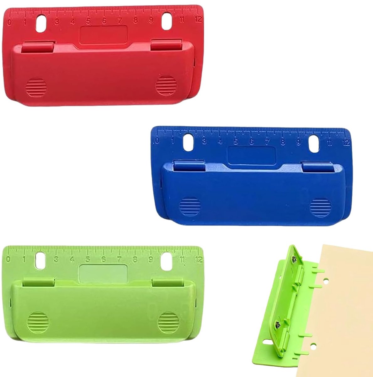 3 stuks perforator voor mappen, kleine perforator, draagbare perforator, voor etikettenbinding, documentperforator, gat voor school, kantoor en thuis
