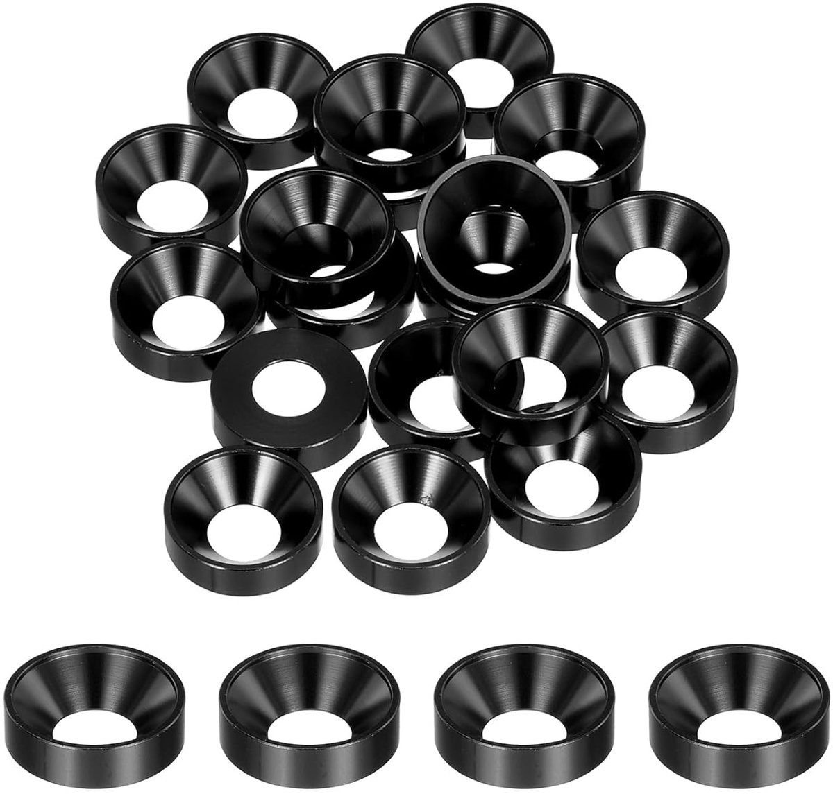 M8 conische sluitringen, geanodiseerd aluminium, afdichtingen voor RC/FPV/PC/drone/mechanische accessoires, 35 stuks (zwart)