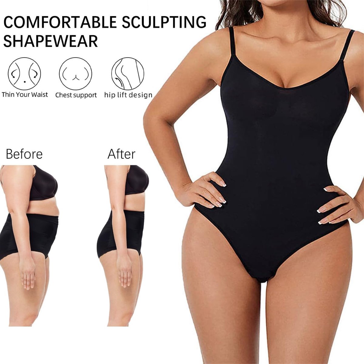 Shapewear bodysuit voor dames, buikcontrole, volledige lichaamsvorm, shapewear voor vrouwen, tanktops, naadloze tailletrainer, verstelbare bandjes, afslankend, elastisch ondergoedvest met