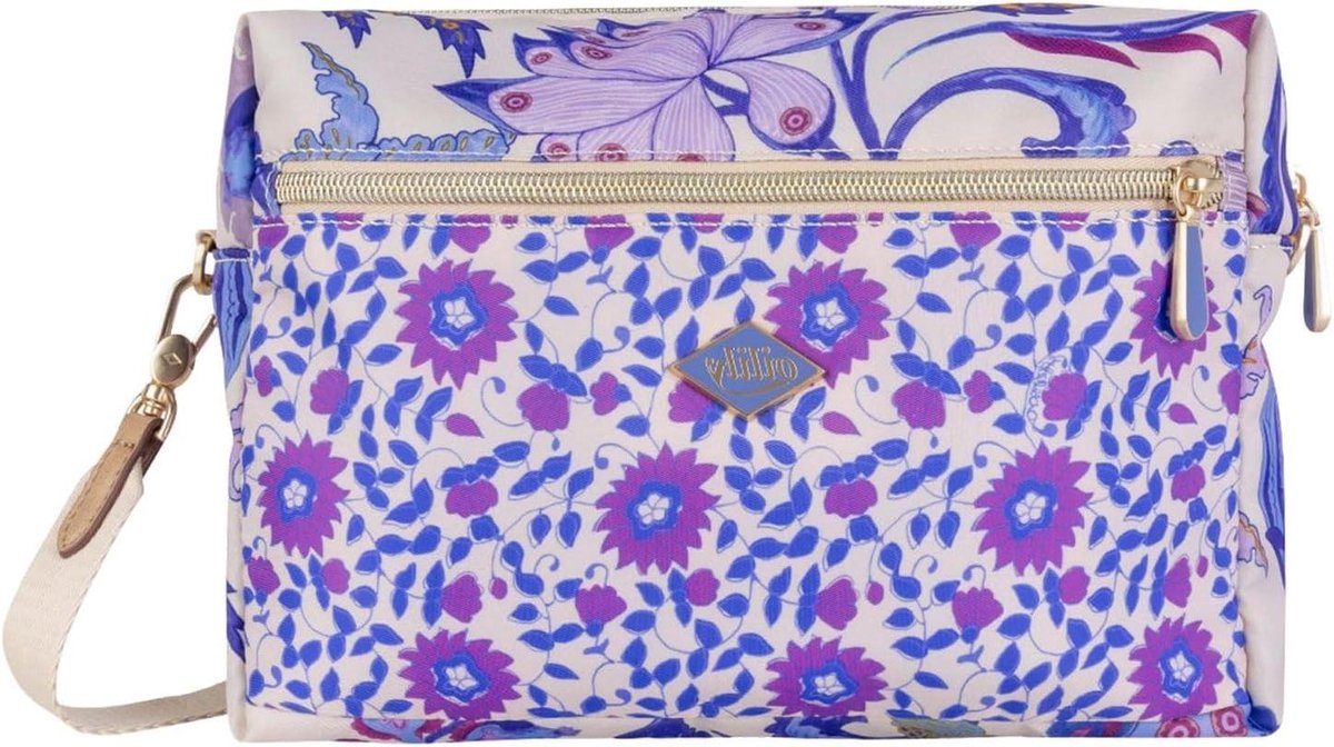 Schoudertas - Cross-body tas - Dagelijks gebruik - Bloemenprint ontwerp - 25 x 16 x 9 cm - Beige blauw paars