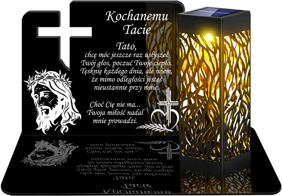 Znicz Solarny LED Wie is de Taty na Cmentarz - Krzyż 3D