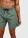 Short de bain vert avec cordon noir et logo sur l'ourlet.