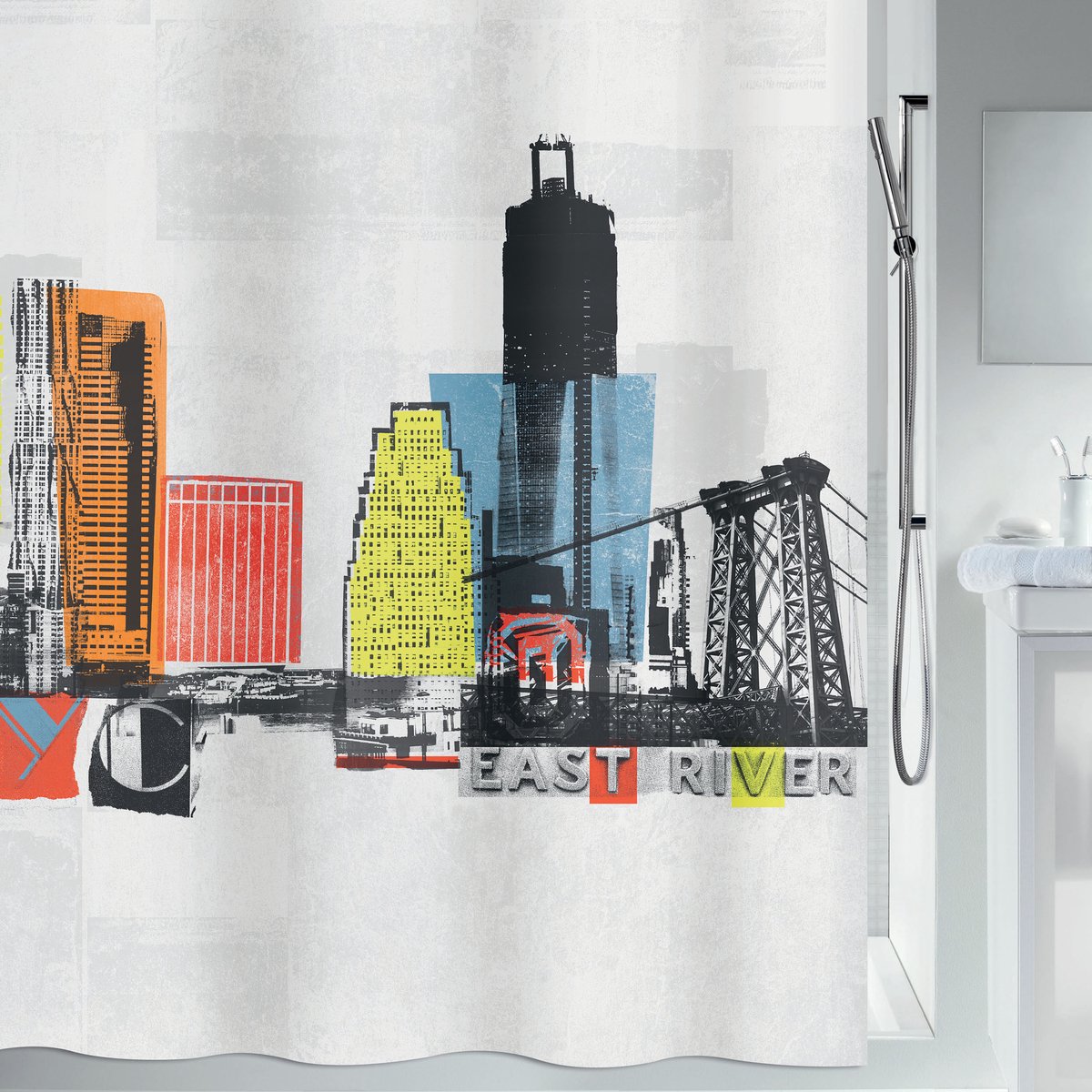 Spirella Gotham Textiel Douchegordijn – Multicolour Douchegordijnen 180x200 cm voor Douche en Bad