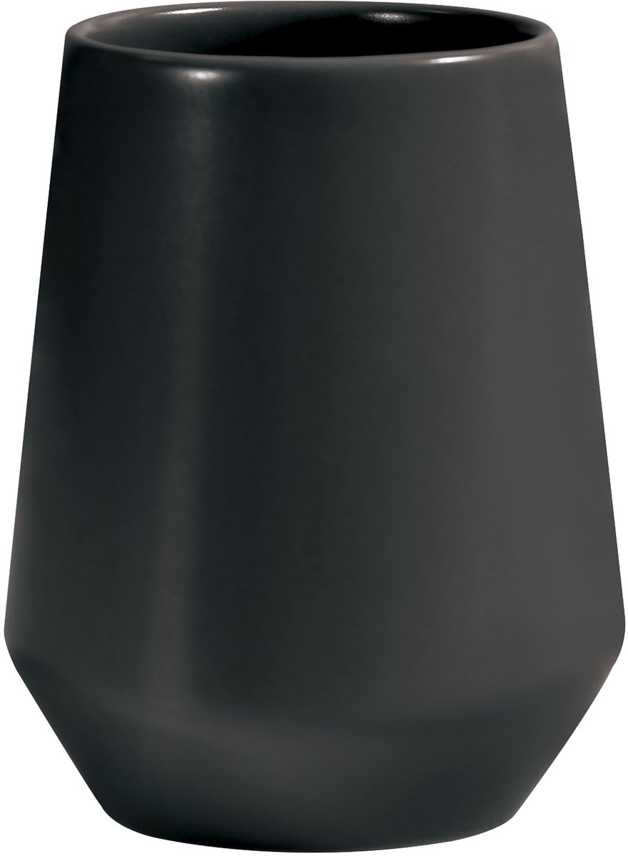 Spirella Joshua Black Tandenborstelhouder – Keramische Borstelhouder met Mat Gouden Afwerking – 9 x 9 x 11,5 cm