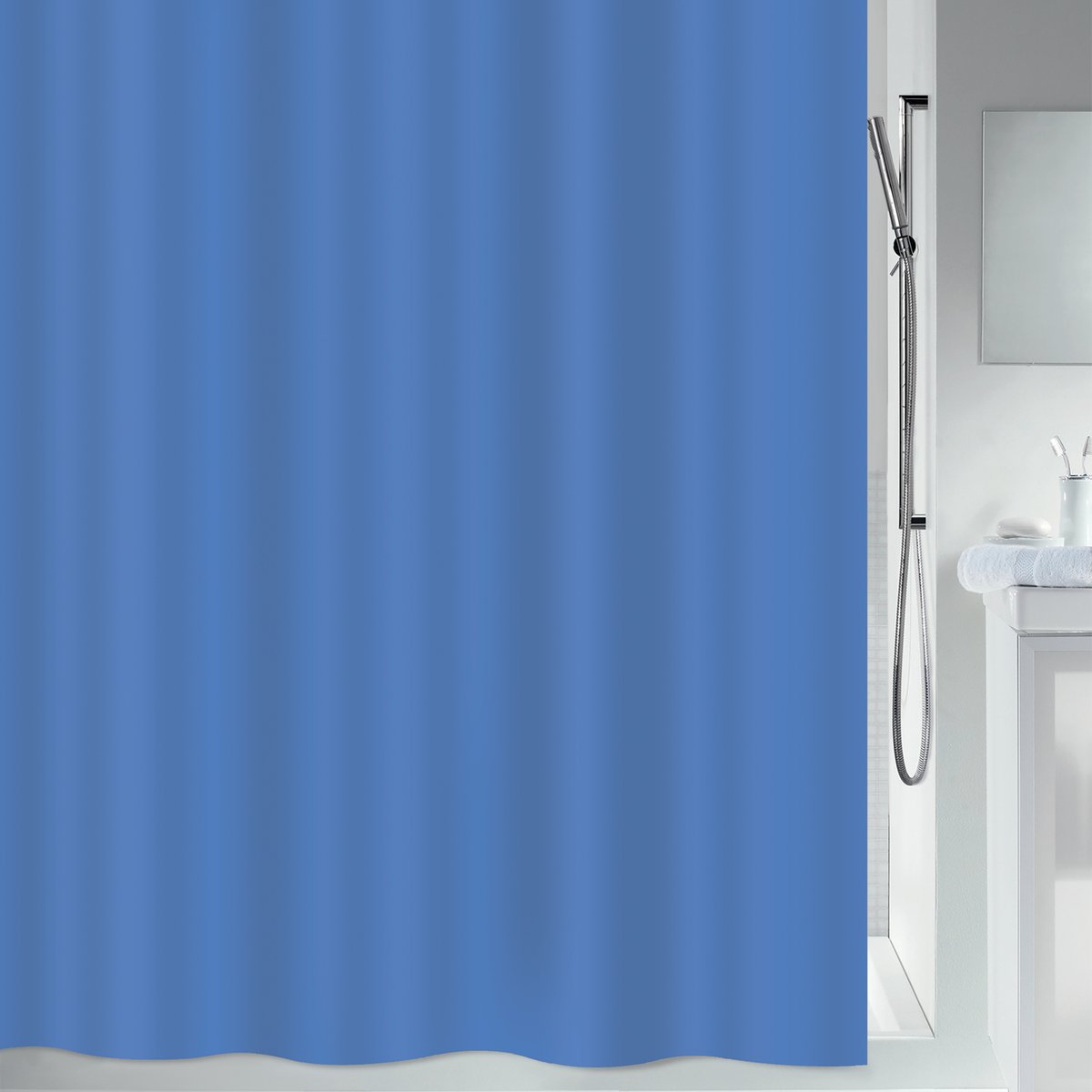 Spirella Textiel Douchegordijn 180x200 cm - Atlas Collectie - Polyester Douchegordijn Blauw met 12 Ringen-ogen - Wasbaar