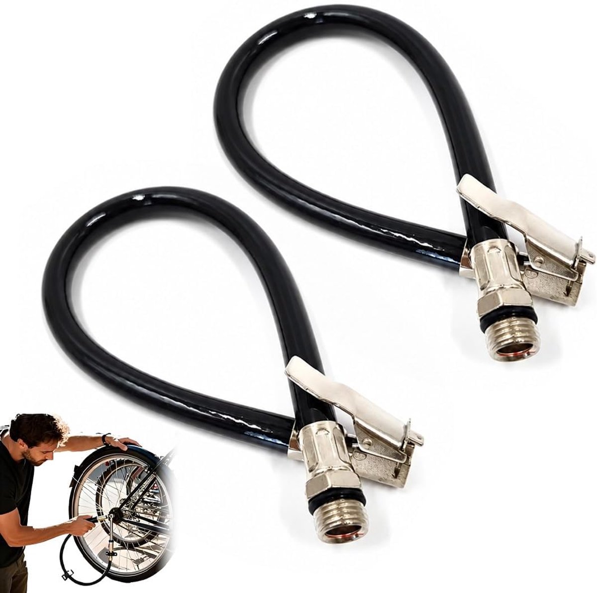 – 2 luchtslangen van PU en koper, 37 cm lang en 12,5 mm diameter, zwart, flexibel en duurzaam, voor fiets, motorfiets en auto