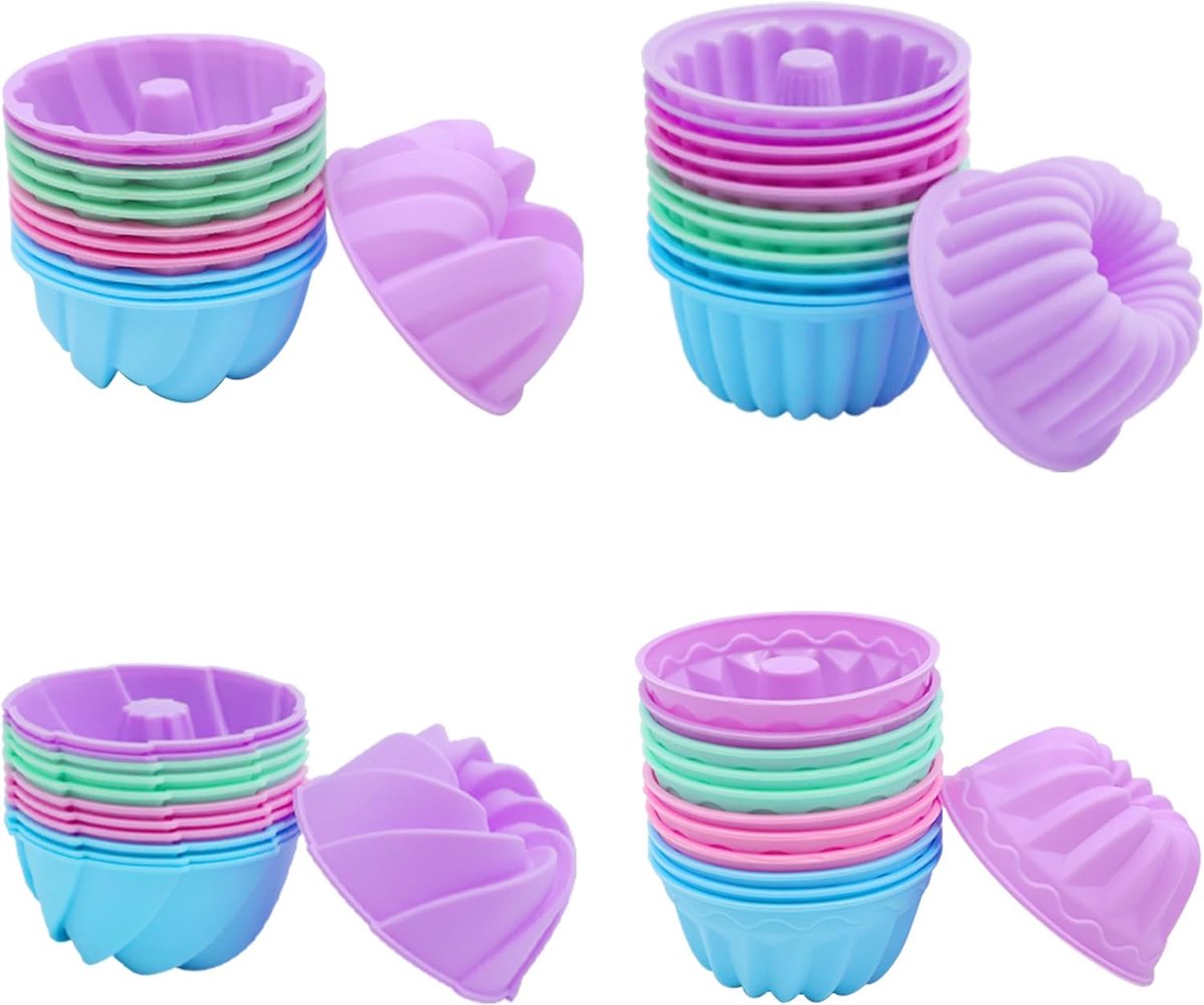 48 stuks siliconen donutvormpjes, non-aanbakbare, herbruikbare siliconen bakvormpjes, 3,15 inch 4 vormen kleine siliconenvormpjes, muffins, jello's en cakes bakken