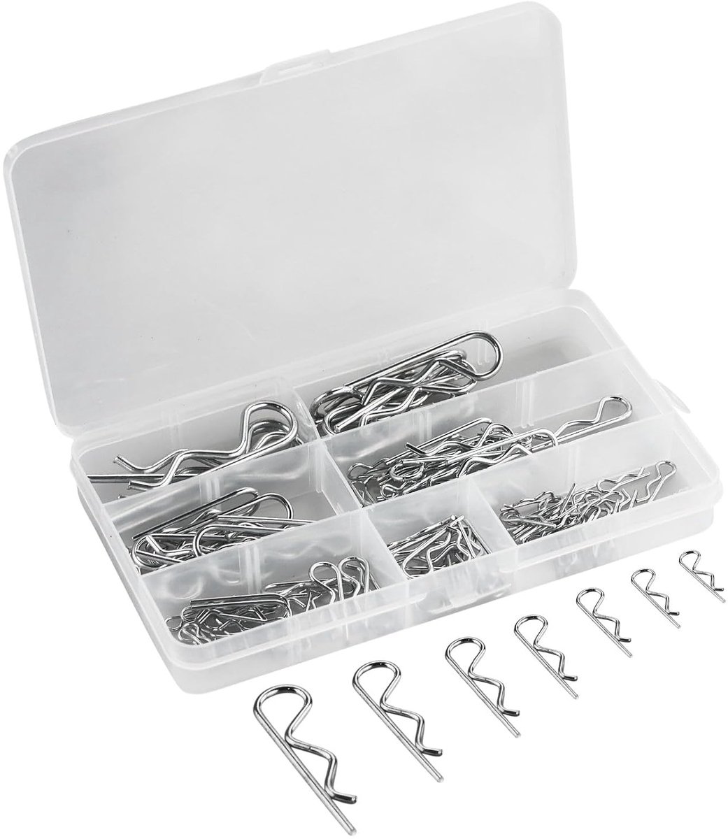 100 stuks splintenassortiment, roestvrij stalen RC clips, splint, veerstekerset, carrosserieclips, veiligheidssplint, bevestigingsclips voor sleepboten, grasmaaiers auto's