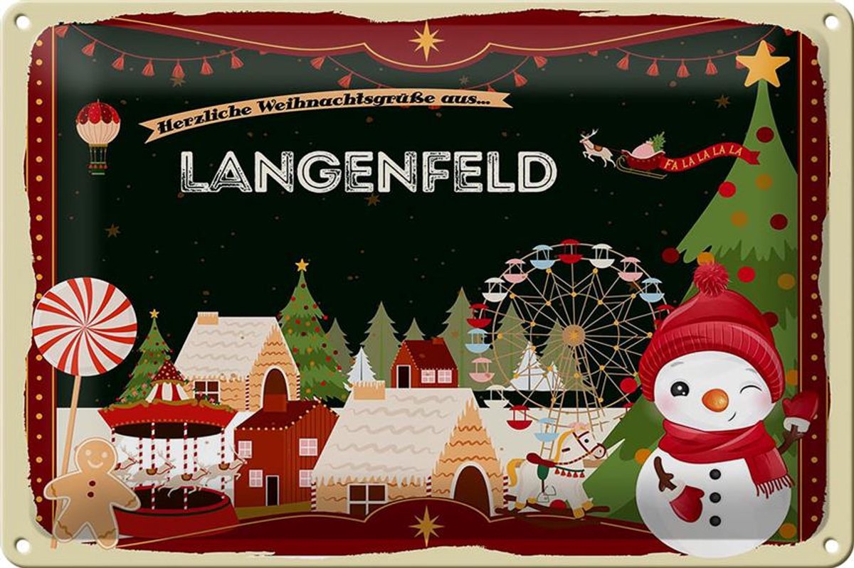 Blechschild Weihnachten Grüße LANGENFELD 30x20cm