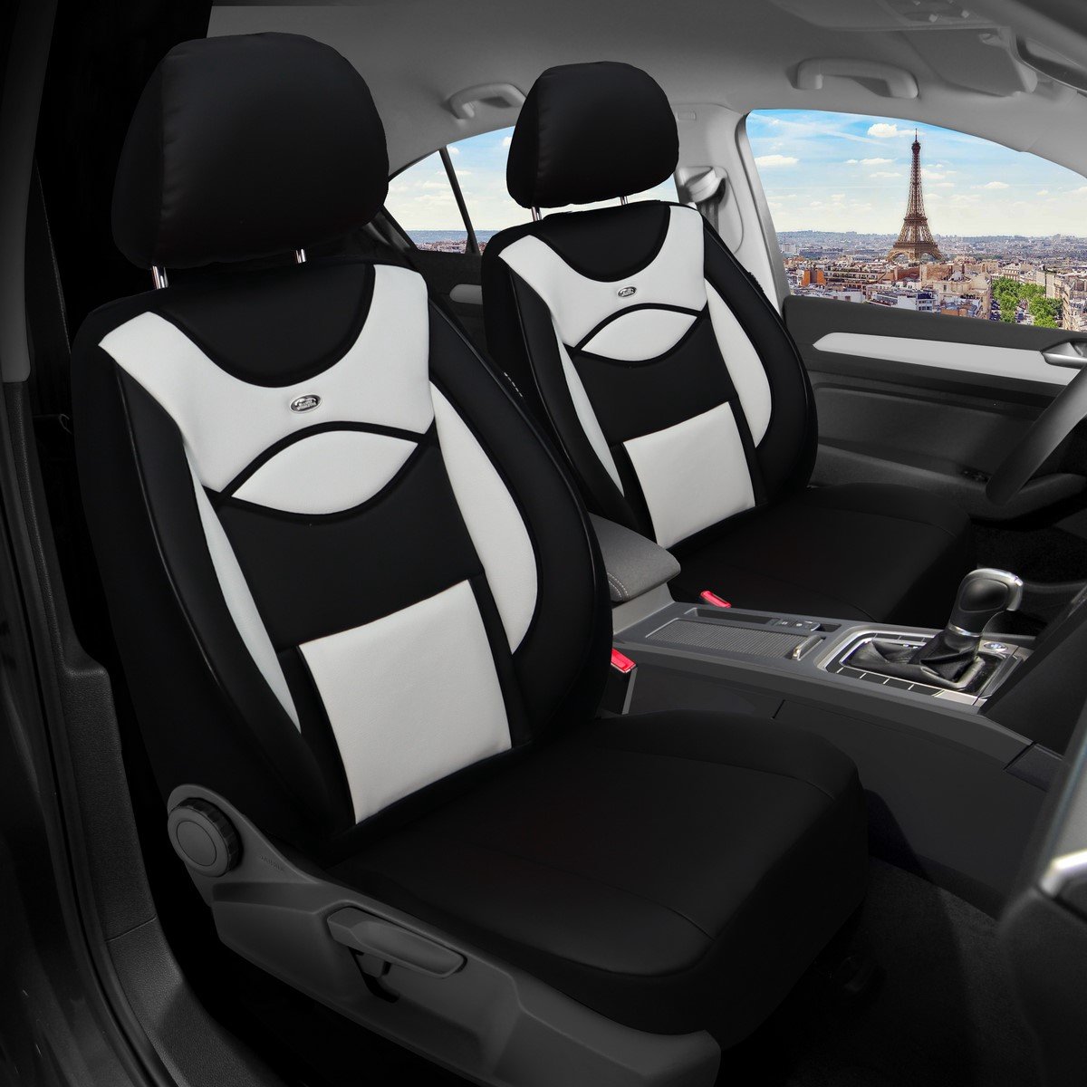 Autostoelhoezen voor BMW 2er Bj ab 2021 – Stoelhoezen voor bestuurder en passagier in Zwart/Wit