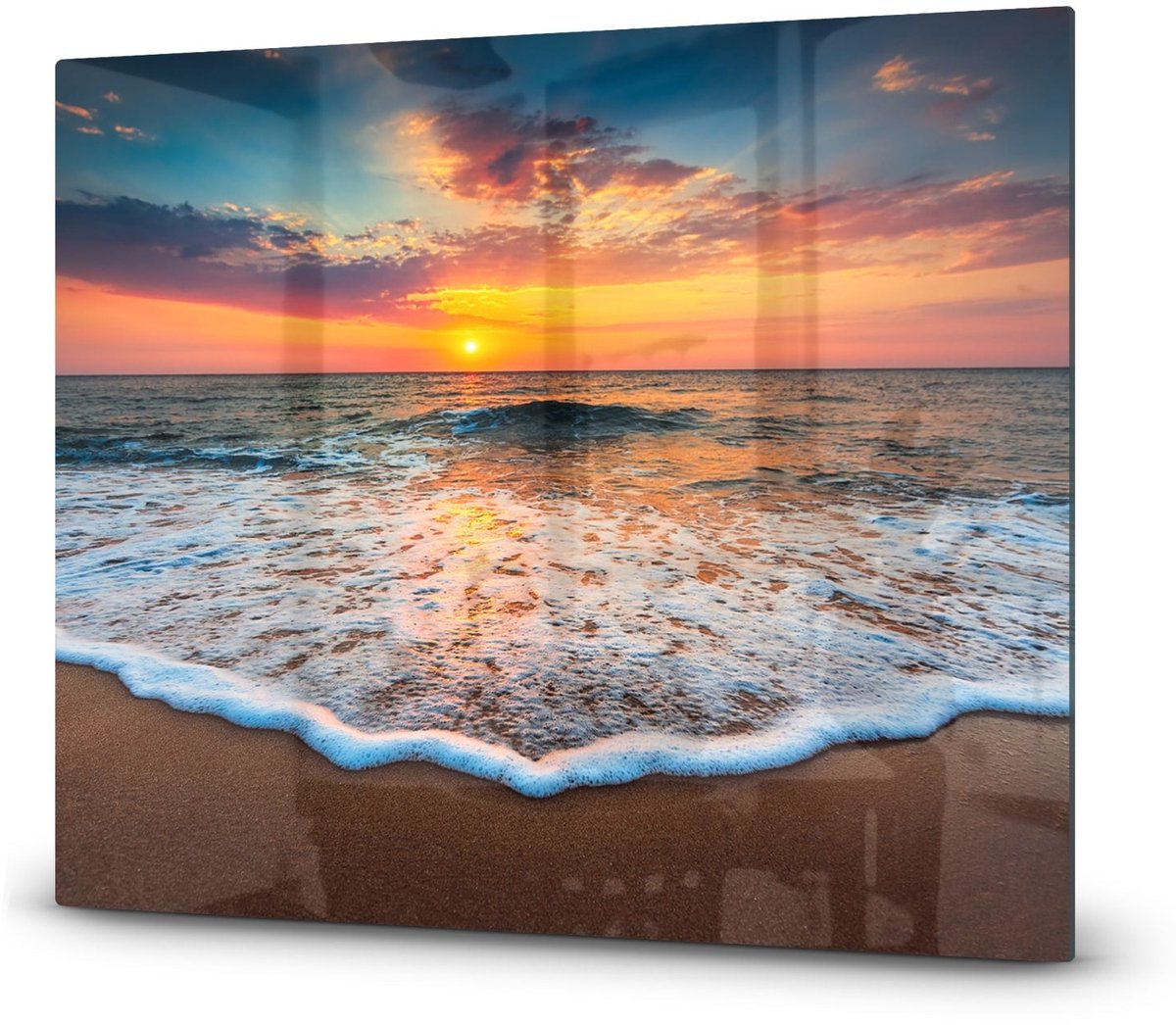 Mydesignglas Glazen Inductie Beschermer - Krasvrij Gehard Glas met Antislip - Afdekplaat voor Kookplaat - Spatscherm Achterwand Keuken - Zonsopkomst aan zee - 60x52