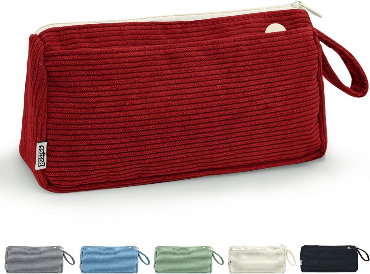 Corduroy etui - Pennenzak organizer - School en kantoor - Grote capaciteit - 22.5 cm - Rood