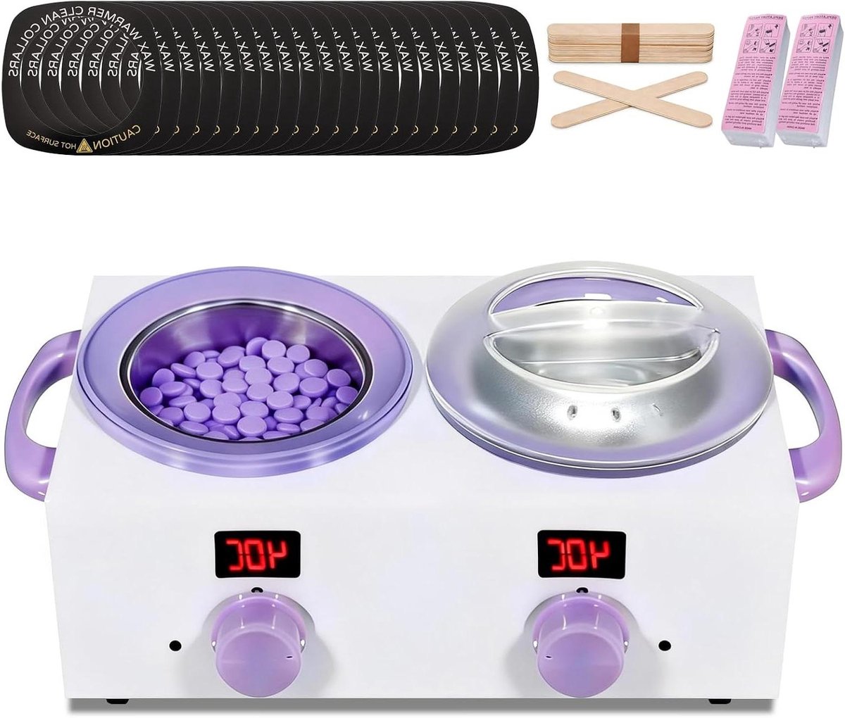 Dubbele Waxverwarmer - Harsverwarmer Set - Professioneel Harsen - Elektronisch Display - 2x 500ml Pot - Wit Paars
