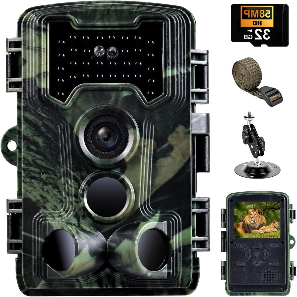 Wildlife Camera - Wildcamera Trailcamera - Natuurlijk Leven Observeren - Onzichtbaar Nachtzicht - 2.7K Resolutie - Groen