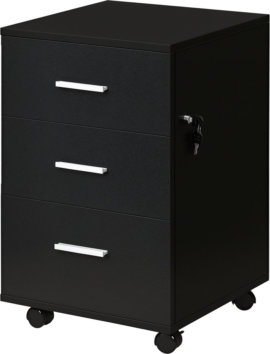 Bureaubox op wielen, 3 laden, afsluitbaar, 40 x 40 x 61,5 cm, zwart