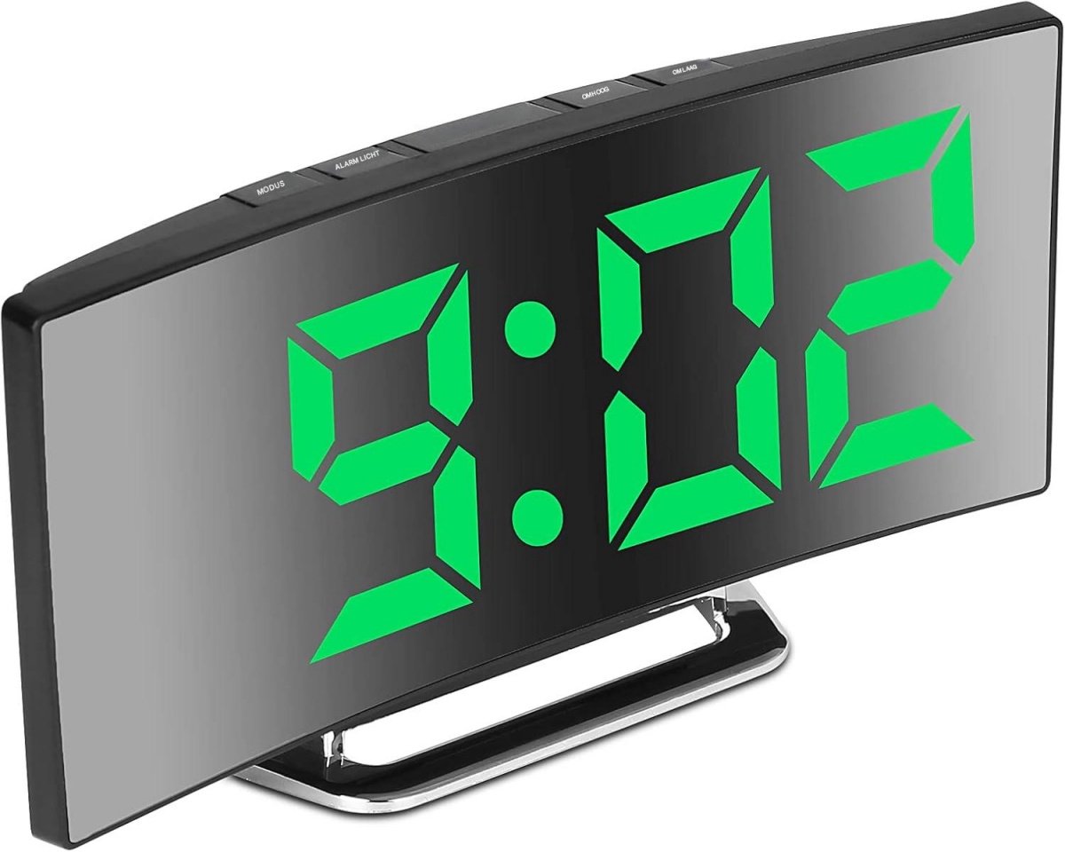 SSTRWGOOD Wekker - Digitale Slaapkamerklok met Spiegel - 7 inch LED Display, 2 Helderheidsstanden, 12/24U, Temperatuur, Datum, Snooze, USB Voeding, Geheugenfunctie - Geschikt voor Nachtkastje en Badkamer - Acryl - 17x7,2x3,8cm
